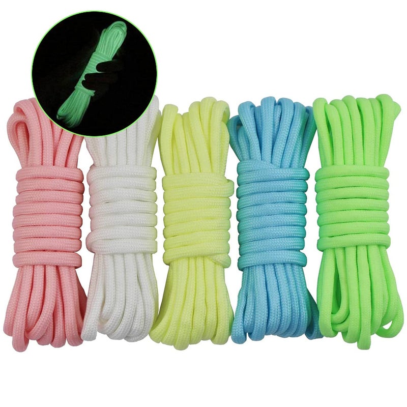 UOOOM 5 Colors x 10 Feet Luminous Paracord Bracelet Cord 4mm Glow in The Dark 9 Strands Parachute Rope Outdoor Survival Rope for DIY Hand Woven Paracord Lanyard Keychain - Image 5